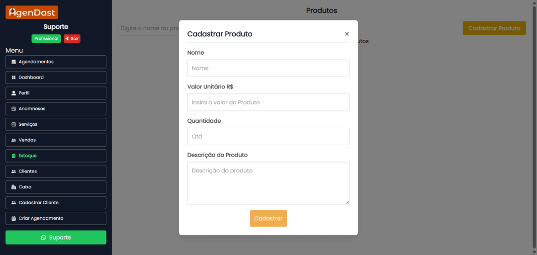 Interface do sistema Agendast